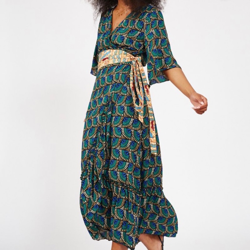 *SOLD!* Silk&Salt Peacock wrap dress